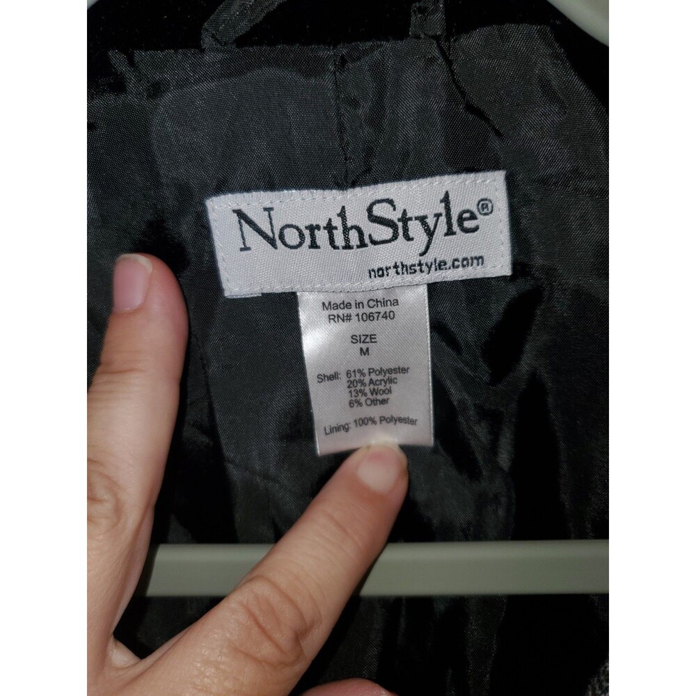 NorthStyle Herringbone Walking Coat Size M Gray Black Velvet Trim 3-Button... - Picture 6 of 16